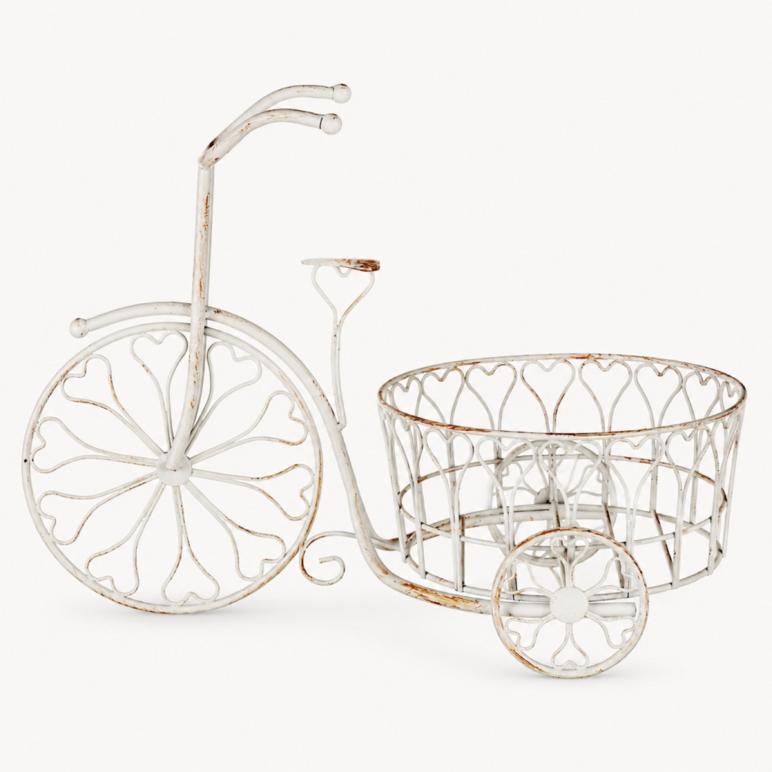 Distressed White Bicycle Planter Cart