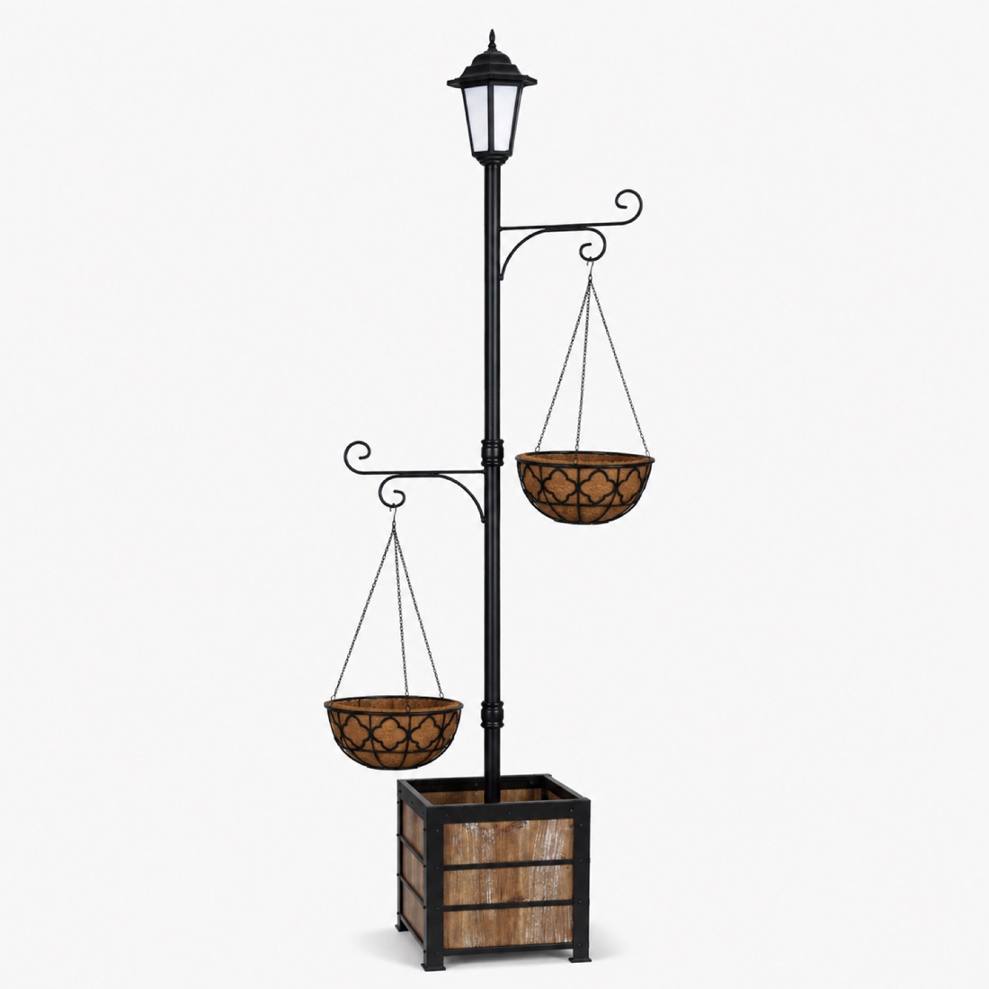 Solar Lamp Post Double Hanging Planter