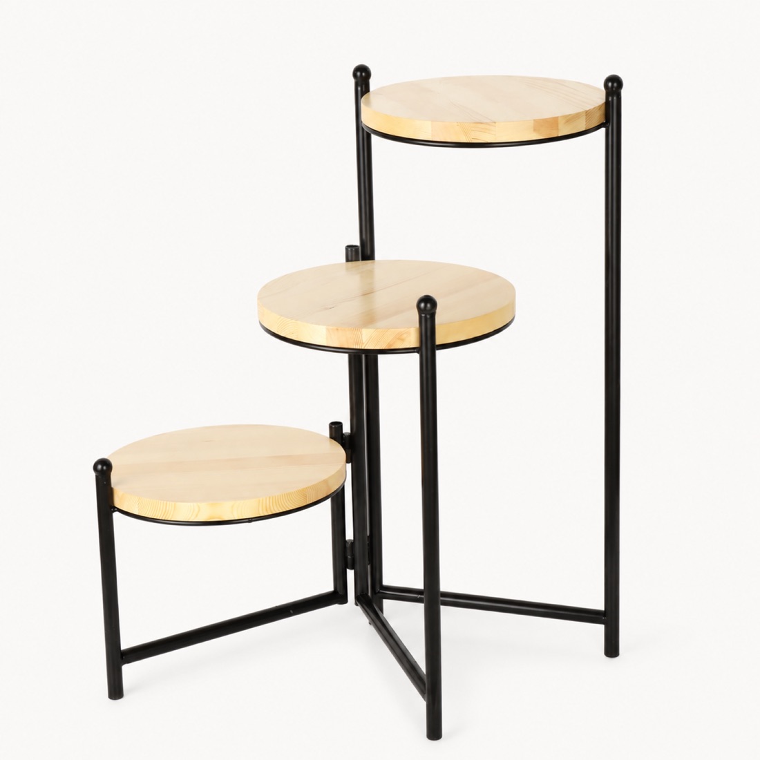 Three Tier Round Wood Plant Stand