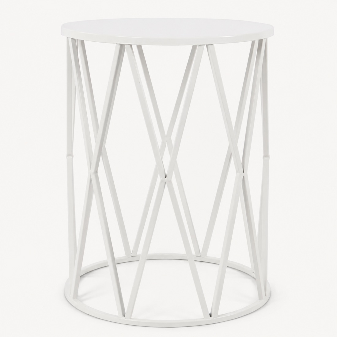White Crisscross Cylinder Plant Stand