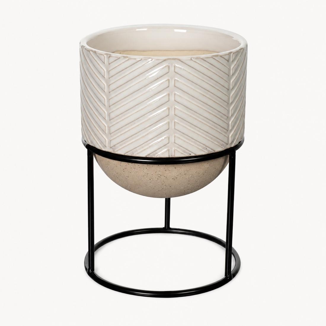 White Herringbone Planter With Stand