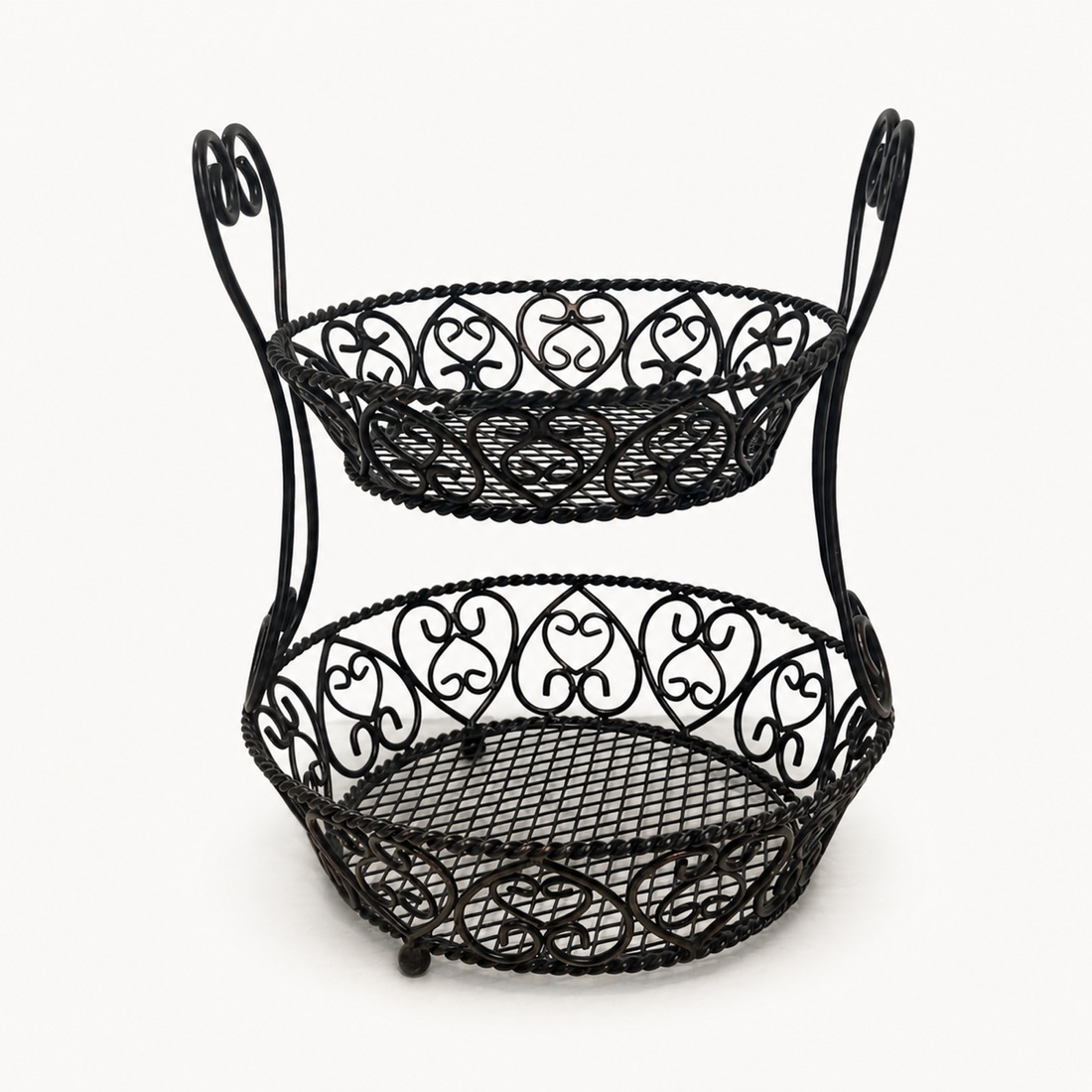 Ornate Two Tier Round Wire Basket Stand
