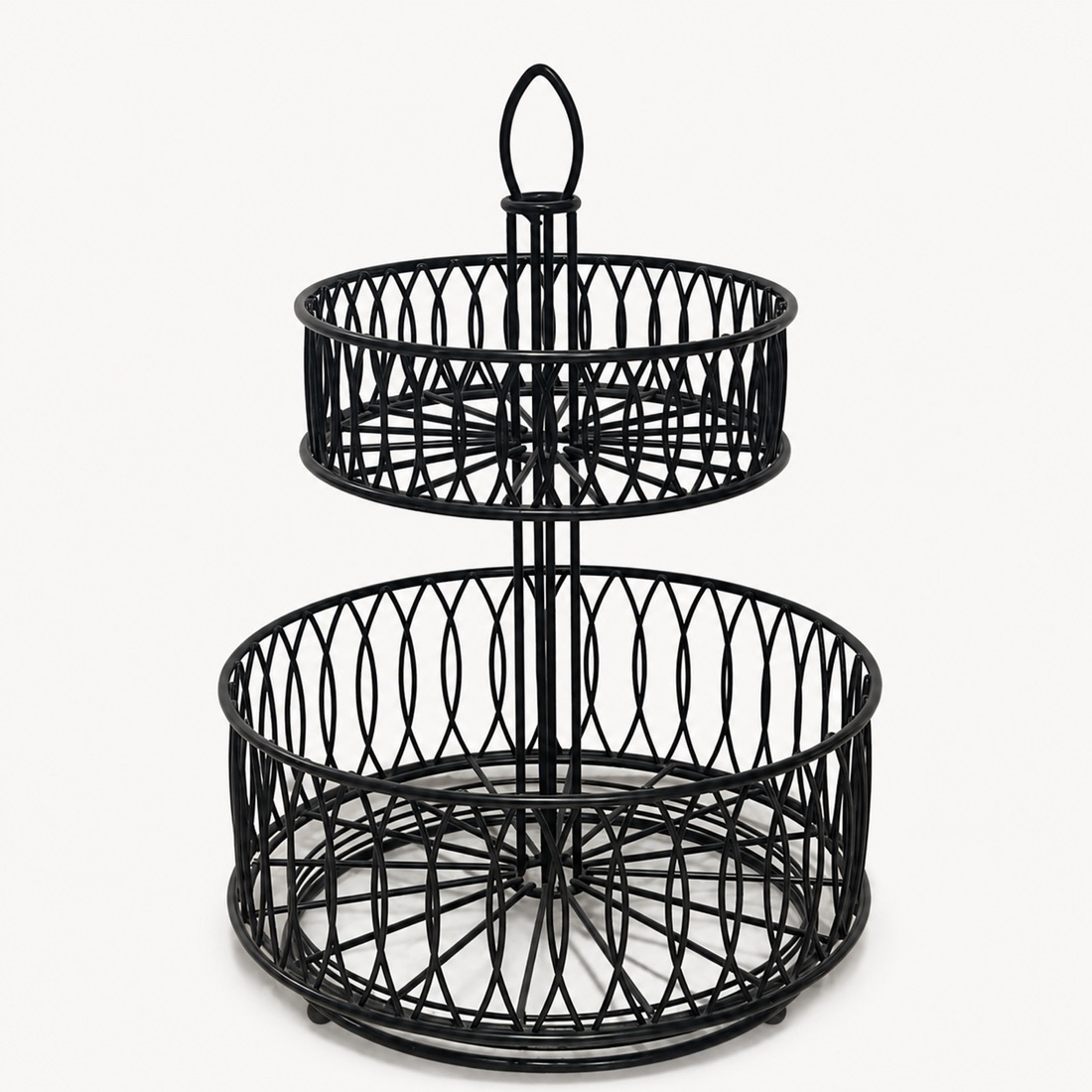 Oval Lattice Two Tier Wire Basket Stand