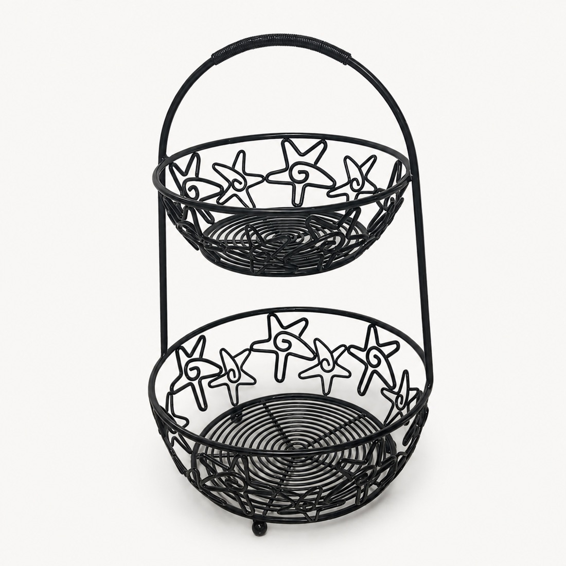 Star Pattern Two Tier Wire Basket Stand