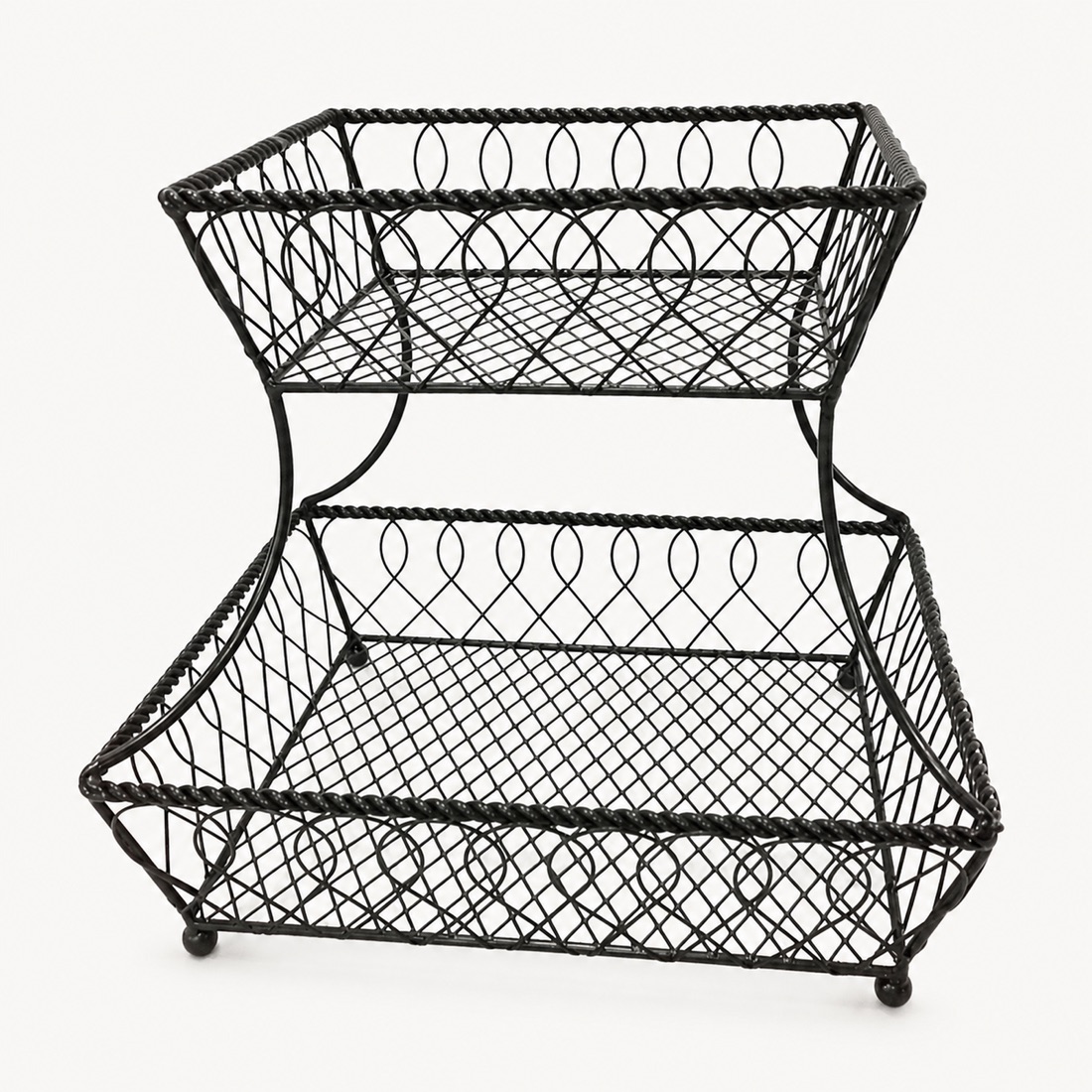 Two Tier Stepped Wrought Iron Basket Stand